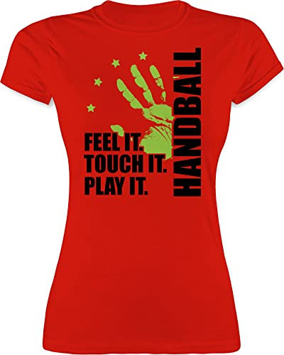 Shirt Damen - Handball EM 2026 Trikot Ersatz - Feel it. Touch it. Play it. - schwarz - S - Rot - Handball-t-Shirt Handballer t-Shirt Outfit hanball Tshirt Shirts halbball t für Handball. Handball,