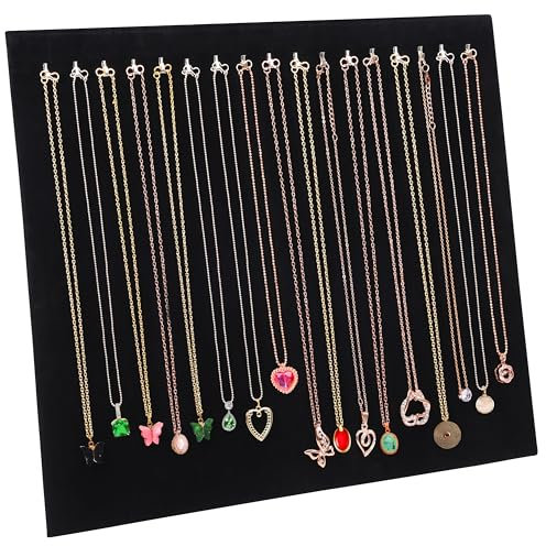 BELLE VOUS Espositore per Collane - Organizer Catenine in Velluto Nero - Porta Collane e Orecchini con 17 Ganci - 37 x 30 cm - Espositore Porta Gioielli per Casa e Negozio