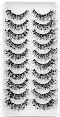 Clear Band Falsche Wimpern D Curl Russische Streifen Falsche Wimpern Manga Lashes Natürlich aussehende falsche Wimpern, die wie einzelne Cluster aussehen Wispy Mink Eye Lashes Pack (WDSJ22)