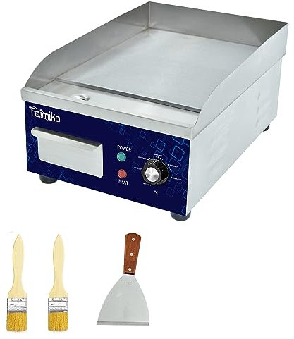 TAIMIKO Commercial Electric Griddle Countertop Stainless Steel Hot Plate Kitchen Grill Burger Bacon 1700W (28cm)