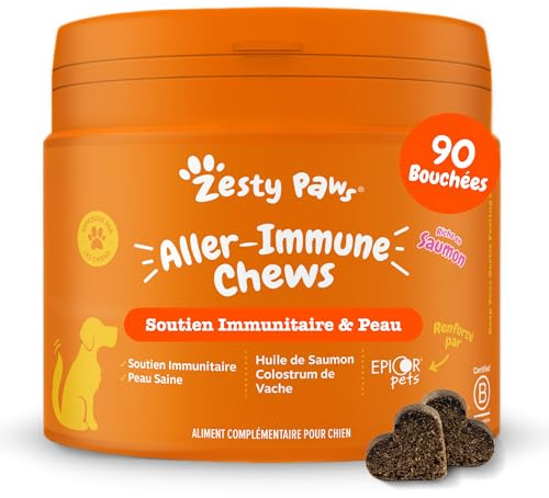 Zesty Paws Aller-Immune für Hunde, mit Lachs, 90 Stück | Unterstützt Immunsystem & Haut bei Juckreiz & Trockenheit - Mit Probiotika & Vitamin A - Für gesundes Fell & Abwehrkräfte