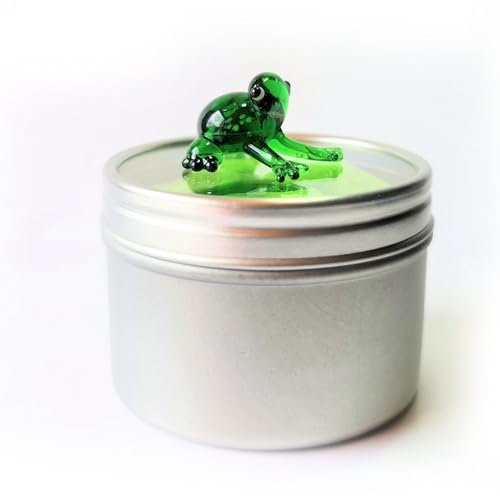 SHC Web Mini Green Frog in a Tin - Cute Little Glass Animal - Silver Gift Tin - Miniature Figurine for Frog Lovers - Small Decoration Ornament - Home Decor