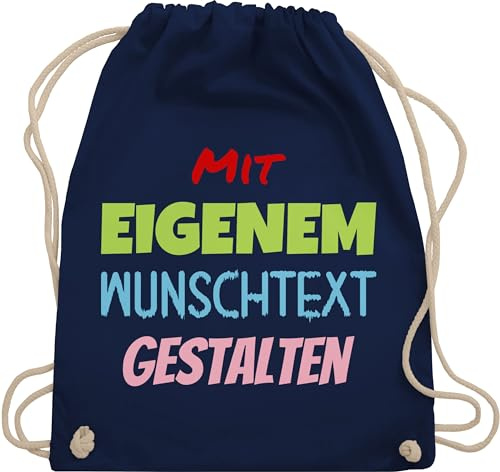 Turnbeutel Rucksack - Aufdruck selbst gestalten - Wunschtext I Mit eigenem Text personalisiert I Custom Text - Unisize - Navy Blau - turn beutel bedrucken stoffbeutel name personalisierte