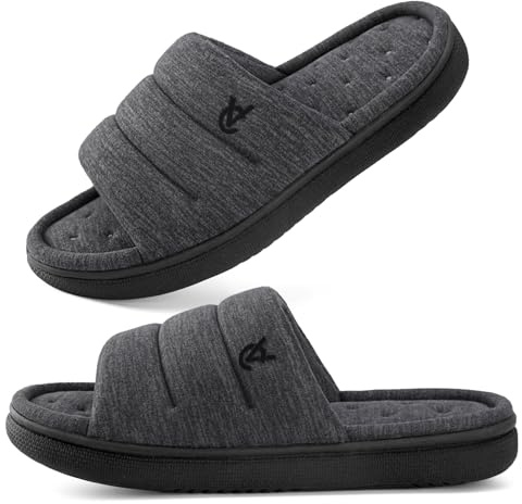 VeraCosy Men's Open-Toe Slide Slippers Memory Foam House Shoes | machine-washable,gifts,memory foam,anti-slip sole,lightweight,indoor and outdoor