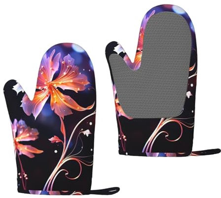 Bellissimi fiori decorativi, Guanti da forno in silicone Guanti da cucina antiscivolo, Guanti da forno resistenti al calore Un paio
