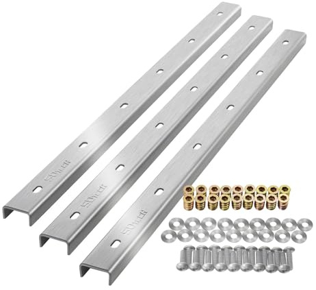 SOTECH Barres d'arête 3 pièces en forme de U en acier inoxydable véritable 60 x 4 x 2 cm pour plateaux de table/vis de fixation et manchons à visser inclus profilé en U