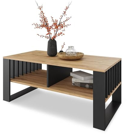 Meble Pitus Couchtisch – Wohnzimmertisch Modern – Couchtisch mit Stauraum 90 x 50 x 50 cm – Tisch für Wohnzimmer – Möbel mit Lamellenelementen – Eiche