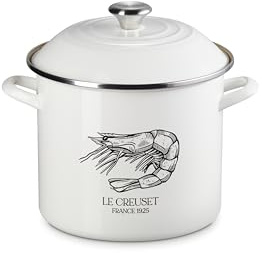 Le Creuset Traditioneller Suppentopf aus Emaille auf Stahl, 10 l, Weiß/Garnelen