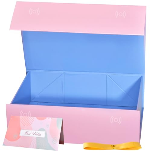 Geschenk-Box 26 x 18 x 7.6cm, Geschenk-Boxen für Geschenke mit magnetischen Deckel, Rechteck zusammenklappbar Geschenk Wrap Box enthält Karte, Band (Blau)