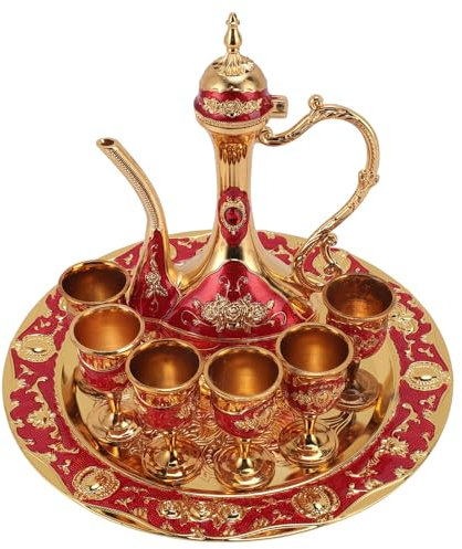 Asixxsix Service de thé Turc en métal avec 6 Tasses à café et Plateau à thé, Service de thé Turc de Luxe, pour la Maison, la fête du thé, la Pendaison de crémaillère, la décoration (Or
