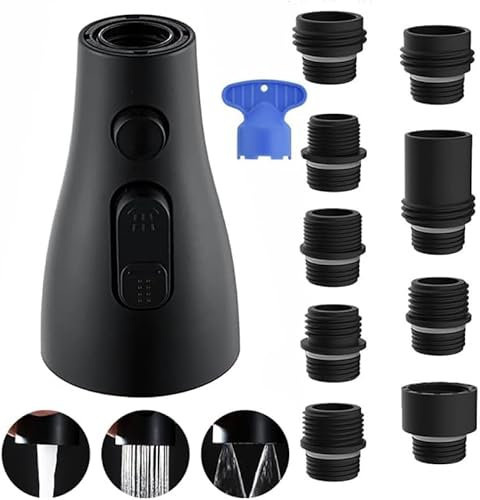 JINYOMFLY Prolunga per Rubinetto Cucina, con 9 Adattatore, Aeratori Rubinetti Nero 3 Modalità, Rompigetto per Rubinetto Cucina, Doccetta Rubinetto Cucina, Anti-Spruzzo