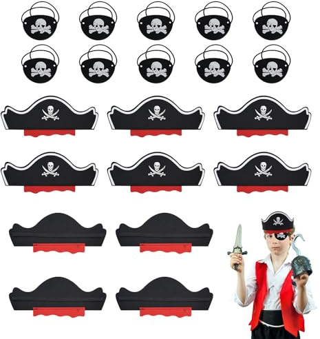 INNAL 10 Pcs Piratenhut Kinder 10 Pcs Augenklappe Pirat Piraten Zubehör Set Piratenhut für Kinder Pirat Filz Augenklappe für Geburstag Piratenparty Maskerade Halloween Rollenspiele