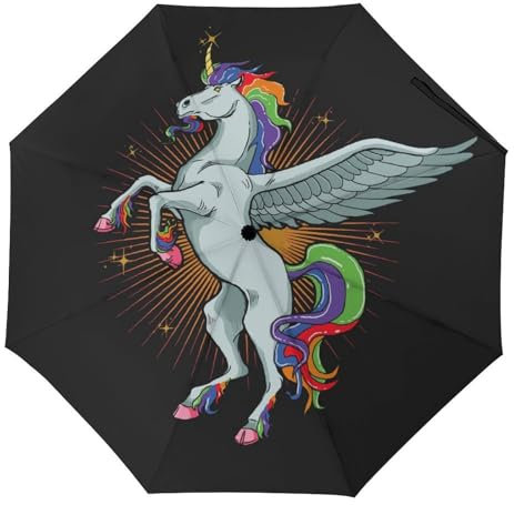 YBQLNP Kompakter Reise Regenschirm Einhorn Pferd Taschenschirm Automatisch Auf Und Zu Faltbarer Sonnenschirm