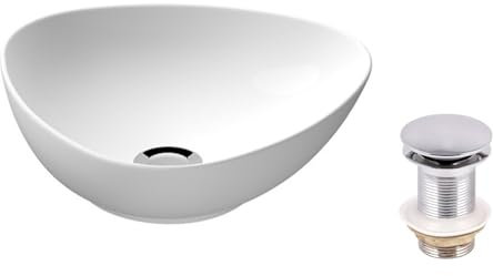 VBChome Waschbecken 40 x 40 cm Keramik Weiß Waschtisch Handwaschbecken Aufsatzwaschbecken Komfortabel Modern Elegant Waschbecken mit Click-Clack Weiß