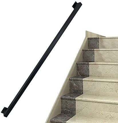 Corrimano quadrato montato al muro moderno nero per scale interne ed esterne lunghezza 2,7 m