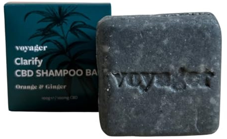 Voyager - CBD Clarify Shampoo Bar - Charcoal, Orange and Ginger with 100MG Premium CBD - Nourishing, Cleansing & Conditioning, Soothes & Strengthens Hair - 100g