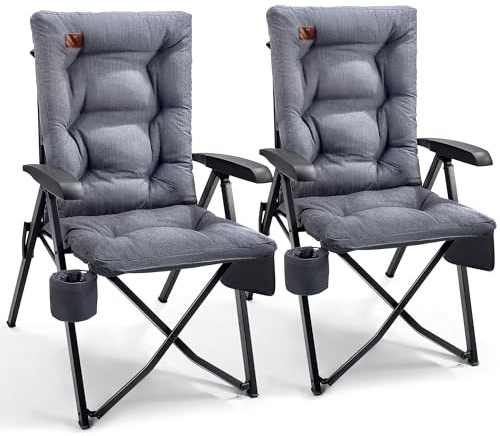 EVER ADVANCED Campingstol, vikbar ryggjusterbar i 4 lägen upp till 150 kg, fällstol, 6 cm tjock, vadderad med sidoficka, dryckeshållare, trädgårdsstol, högt ryggstöd, fiskestol för camping, trädgård,