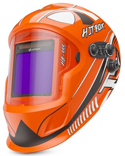 HITBOX Auto-Darkening Welding Helmet – 4/5-9/9-13 Adjustable Shade, 3.94×3.66 True Color View for TIG/MIG/ARC & Grinding, Solar/Battery Powered