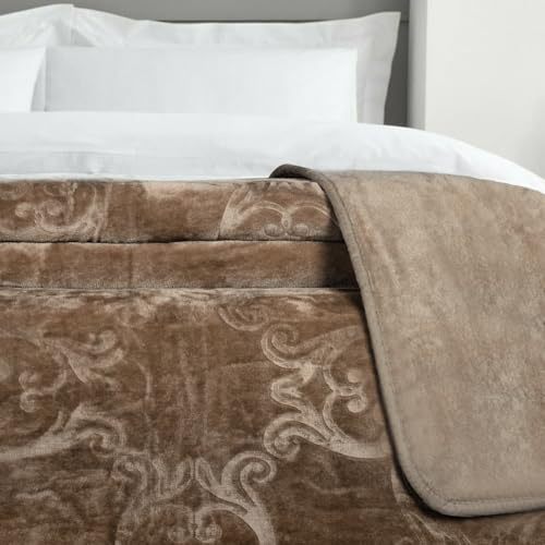 MERCURY TEXTIL-Manta para Sofá de 180x230 cm, Manta Caliente para Cama Reversible, Manta Grande Multiusos Suave, Gruesa. (Marrón)