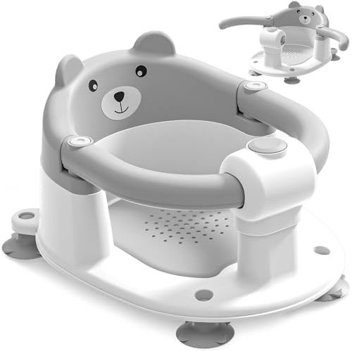 EzyWay Baby Bath Seat for Babies 6 Months & Up, Toddler Bath Seats for Babies Sitting Up, Non-Slip Infant Bath Tub Chair with 4 Suction Cups & Soft Cushion for Shower (Grey)
