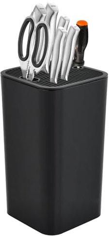 Dewocke Knife Holder Without Knives, Universal Kitchen Knife Block with Scissors Slot, Space-Saving Square Knife Stand, Knife Storage Block, Easy to Clean - Black