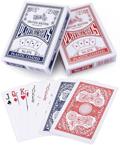 Boncy® Hochwertige Spielkarten - 2 Sets - Rot & Blau Kartenspiel - Kunststoff beschichtete Karten - Spielkarten Pokerkarten - Spielkarten für Poker