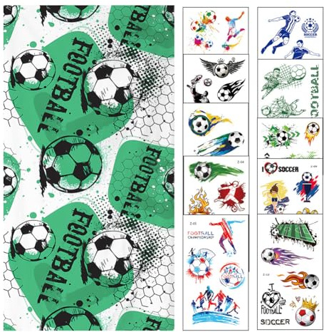 SYTTNUM Fußball Strandtuch Badetuch, 10 Blätter Fußball Tattoos Wasserdicht, Microfaser Strandtuch, Fußball-Handtücher Sport Badetuch Mikrofaser Strandtücher