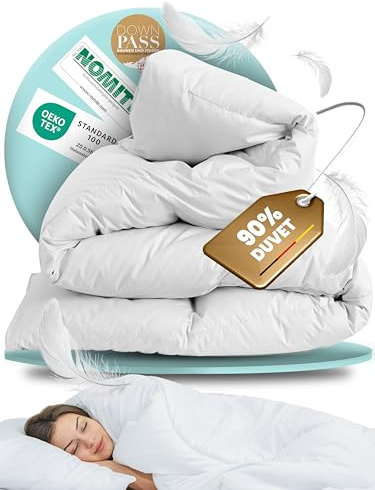 BEFA NATUR duntäcke året runt 160 x 210 cm | 90 % dun och 10 % fjädrar | 790 g fyllvikt | lämplig för allergiker (NOMITE) | djurvälcertifierat (DOWNPASS) | Oeko-TEX klass 1 | Tillverkad i Tyskland