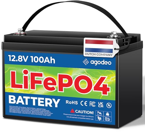 LiFePO4 100Ah 12.8V, Lithium Batterie mit BMS & Tiefentladeschutz – 1280Wh Solarbatterie, 5000–12000 Zyklen, Wohnmobil Batterie, Camper, Boot, Off-Grid, Deep-Cycle-Batterie