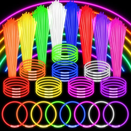 Withosent Braccialetti Luminosi Fluorescenti 150 Fluo Party Kit - 8 Colori Bambini Adulti Starlight Bastoni e 150 Connettori per Bracciali Gadget per Comleanno Feste Carnevale Capodanno Pasqua