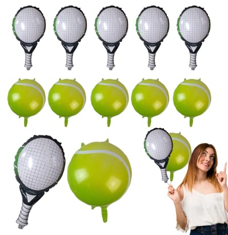 Jlobnyiun Tennisfödelsedagsballonger - 12 st racket & boll folieballongset, realistisk dekoration med sporttema | tillbehör för tennistema för vuxna och vuxna