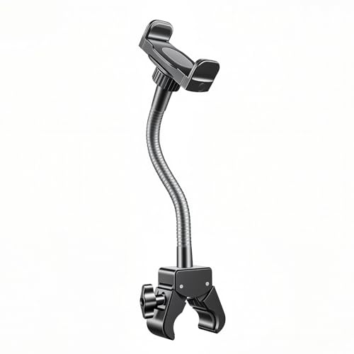 Angksorm KBC1417 Mic Stand Phone Holder, Heavy-Duty Gooseneck Phone Holder with Super Clamp & Universal Phone Mount, Adjustable 360° Flexible Arm Clip for Mic Stand, Music Stand, Tripod, 9-INCH