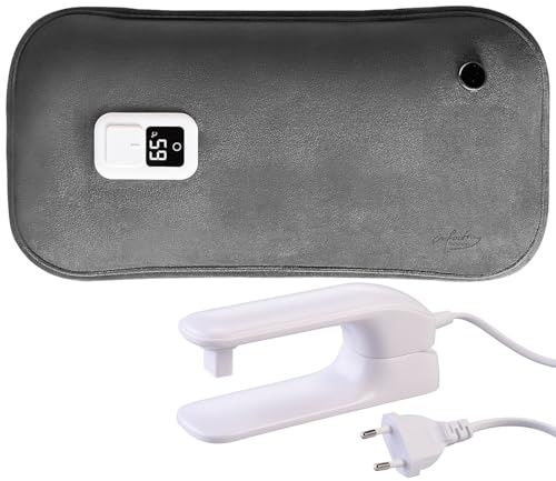 infactory Wärmeflasche mit Akku: Große elektrische Samt-Wärmflasche, Display, 65 °C, 37 x 19 x 5,5 cm (Elektrische Wärmflasche mit Akku, aufladbare, Damen)