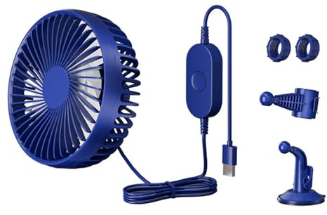Ventilador USB para coche con ventosa fuerte y clip para reposacabezas, 3 velocidades ajustables, rotación de 360 grados, refrigeración silenciosa, para vehículo, hogar, oficina, ventilador de coche