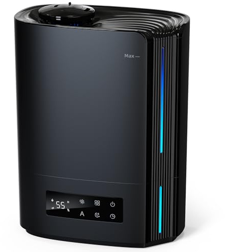 AROEVE Humidificador de Aire 6L para Habitaciones, Difusor de Aceites Esenciales, Humidificador Ultrasónico para Bebés y Plantas, Duración de hasta 60 Horas, Control de Humedad Inteligente, Silencioso