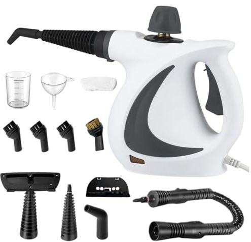 keloppasit Máquina De Limpieza A Vapor - Limpiador de Vapor Portátil para Azulejos | con 12 Accesorios y Máquina Eléctrica para Eliminación de Manchas para Alfombra Piso Tela Muebles Tapicería