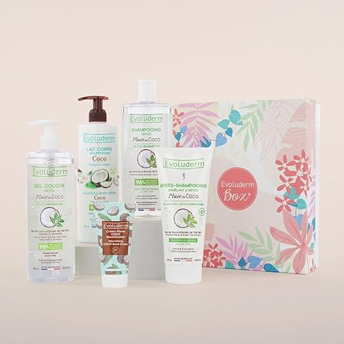 EVOLUDERM – Geschenkbox für Körper & Haar – Kokosfaser – 5 Produkte – Inhaltsstoffe natürlichen Ursprungs – Vegan – Ideal Geschenk zu Weihnachten – Geburtstag – Muttertag (Harmonie)