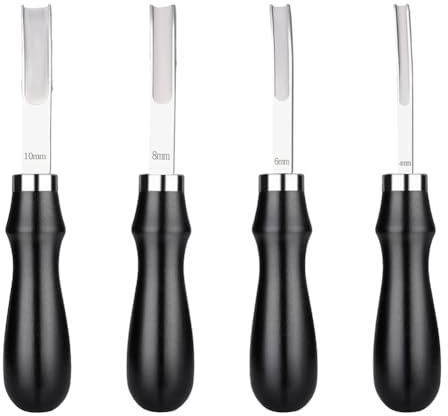 Asyduey Set di 4 Utensili per Smussare I Bordi Della Pelle, Coltello A Bocca Larga con Manico In Legno, per Lavori di Taglio e Assottigliamento Della Pelle