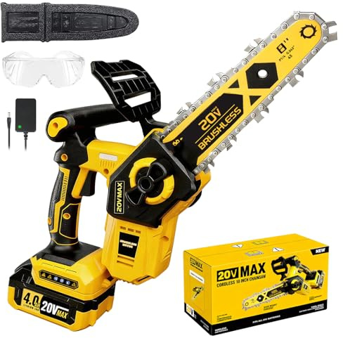 8 inch Chainsaw for Dewalt 20V MAX Battery, 2026 Upgraded Cordless Brushless Pruning Chainsaw with Oiling System & Chain Brake, Battery Powered for Wood Cutting (4.0Ah Battery Included)