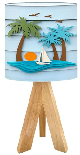Tripod Table Lamp Tropical Beach Palm Tree Metal Sculptures Decor sailboat Trees Sailing Bedside Lamps Small Lamp Nightstand Lamp with Linen Lampshade Table Lamps for Bedroom Livingroom Nursery