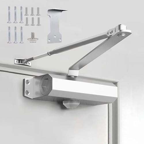 Automatic Door Closer for Home with Hold Open, Heavy Duty Door Slower Closer No Slam, Hydraulic Door Soft Closer Without Noise, Self Closing Mechanism for Ensure Smooth and Secure (Silver)