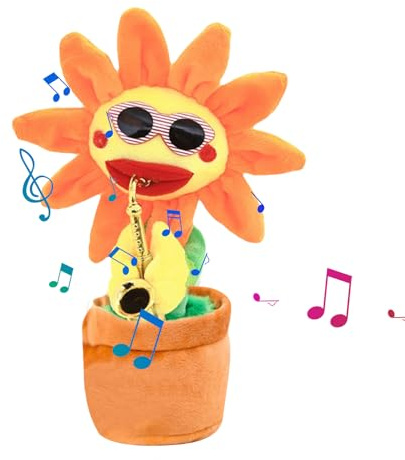 Singende Sonnenblume, Spielzeug, tänzende Sonnenblume, Plüsch-Blumentopf, singende und singende Sonnenblume, interaktives sprechendes Spielzeug für Babys, Kinder und Erwachsene, 10,5 x 33 cm