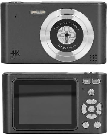 Naroote Cámara Vlogging, Cámara Digital con Resolución de Zoom 16x 2.5k 48MP para Viajes (Black)