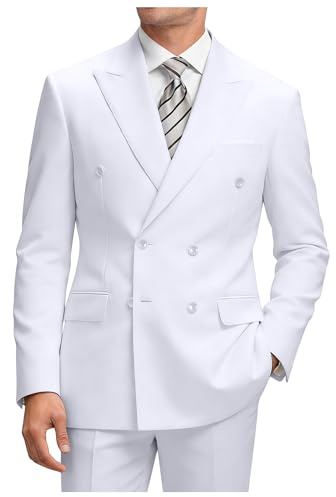 ZKHOECR Mens Double Breasted Suit White Suit Men Slim Fit Suit Jacket and Dress Pants 2 Piece Wedding Prom Men Suit Outfits 4XL