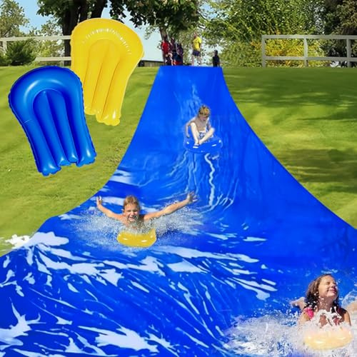 Lanathel 9 m Wasserrutsche mit 2 aufblasbaren Brettern und Heringen, robuste extra lange Rasenwasserrutschen für Kinder und Erwachsene, Hinterhof, Rutsch-Wasserrutsche für Sommer, Outdoor-Wasserspaß