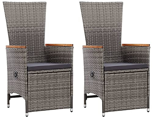 Cozynest Garten-Liegestühle 2 STK. Gartenstuhl mit Auflagen Relaxstuhl Sessel Sonnenliege Stuhl Hochlehner Gartenmöbel Rattansessel Poly Rattan Grau