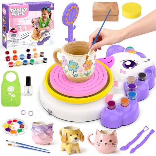 Kit de Cerámica Juguete para Niños de 6 a 10 Años, Torno de Alfarería Eléctrico con Arcilla de Secado al Aire, Pedal Independiente y Herramientas, Juego de Manualidades para Niña, Regalo Educativo