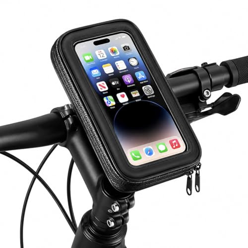 FoneZilla Support de téléphone de vélo étanche pour iPhone 15 Pro Max, Samsung Galaxy S25 Ultra, support de guidon de moto et de vélo, sac de navigation à écran tactile, support de téléphone universel