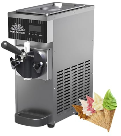 Sorbettiera Professionale da Banco, Macchina per Crema Gelata Soft Rendimento 4-5L/H, Dispenser Crema Gelata Automatico Yogurtiera Froyo in Acciaio Inox con Vasca 1L