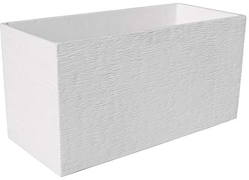 AnaParra Jardinera Rectangular Moderna en hormigón aligerado para Exterior Rectangular Pacífico 90X40X48cm. Natural Blanco
